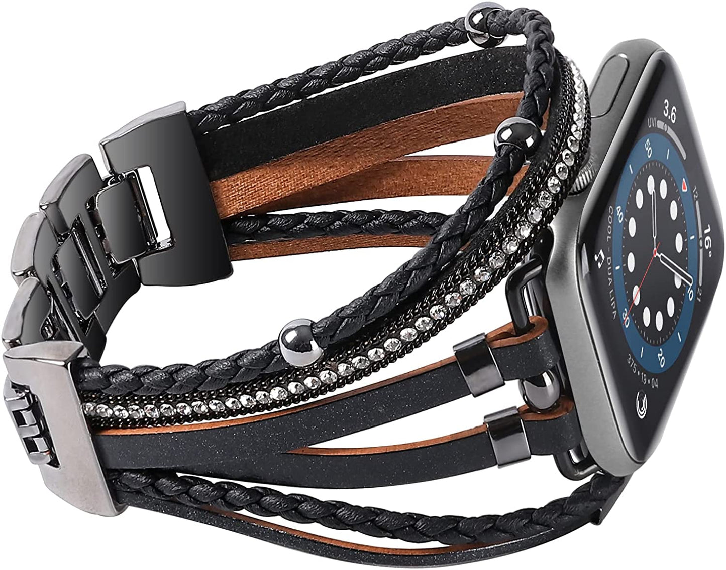 WONMILLE Posh Leather Bands Compatible with Apple Watch 41Mm 40Mm 38Mm 45Mm 44Mm 42Mm 49Mm Women, Boho Bracelets Jewelry Multilayer Wrap Strap for Iwatch Series Ultra 8 7 6 5 4 3 2 1 SE  WONMILLE Black 42mm/44mm/45mm 