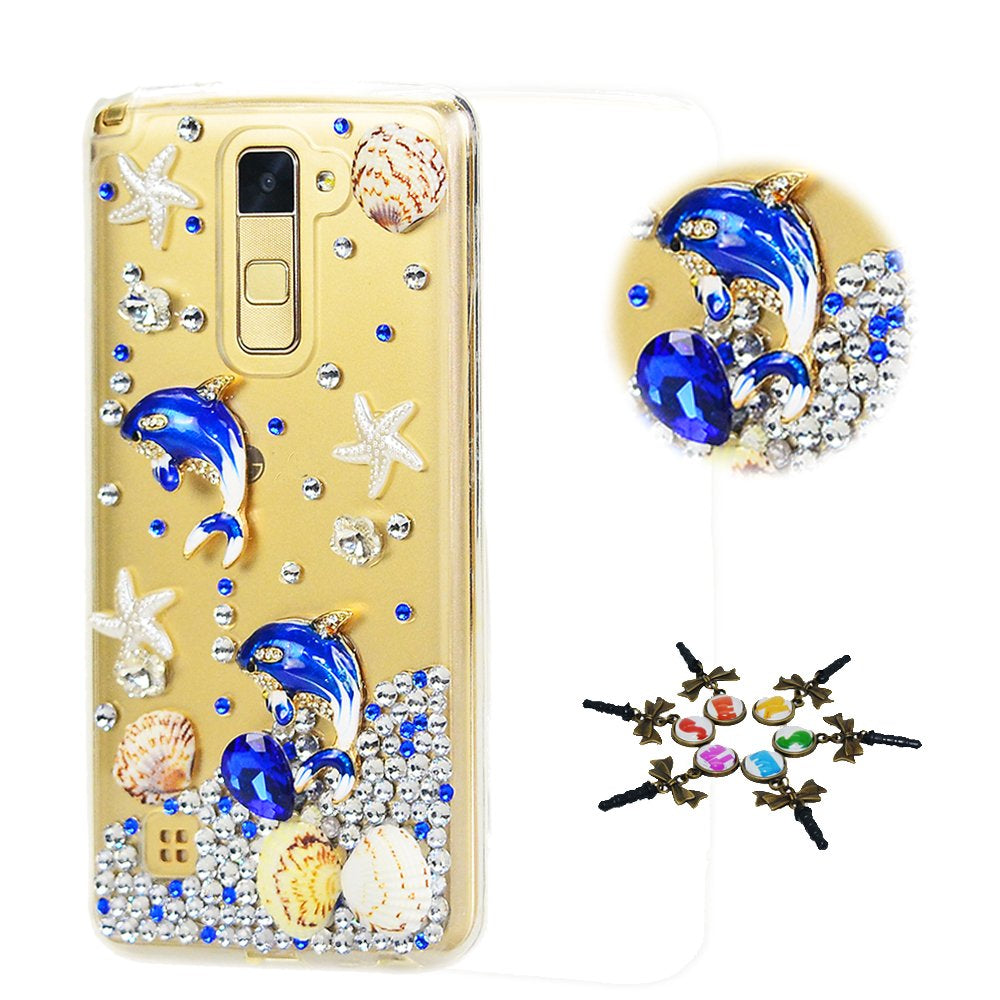 STENES Bling Case Compatible with LG G8 Thinq - STYLISH - 3D Handmade Crystal Dolphin Starfish Shell Design Protective Cover Compatible with LG G8 Thinq -  STENES   