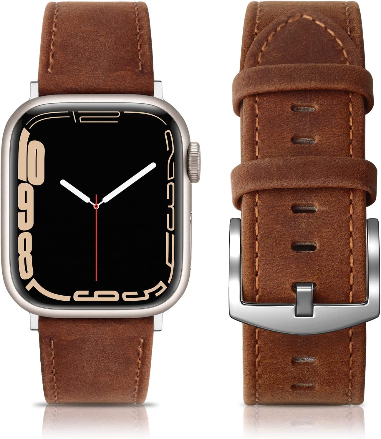 EDIMENS Leather Bands Compatible with Apple Watch 45Mm 42Mm 44Mm Band Men Women, Vintage Genuine Leather Wristband Replacement Band Compatible for Apple Watch Iwatch Series 8 7 6 5 4 3 2 1, SE Sports Retro Walnut  EDIMENS Texture Brown  