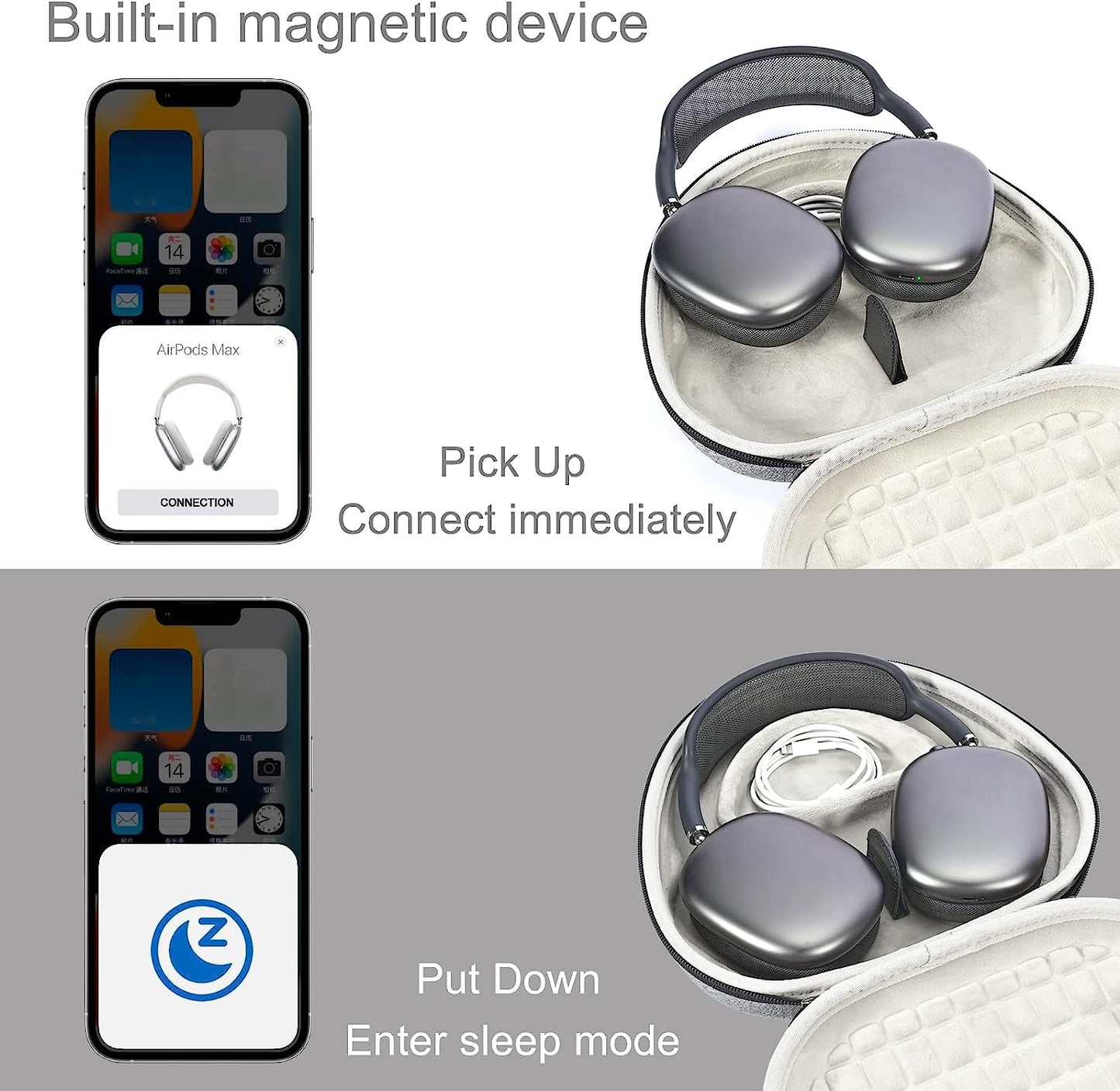 Hard Travel Carrying Case for Apple Airpods Max Headphone and It'S Accessories, Protective Storage Bag - Grey (Grey Lining)  RAIACE   