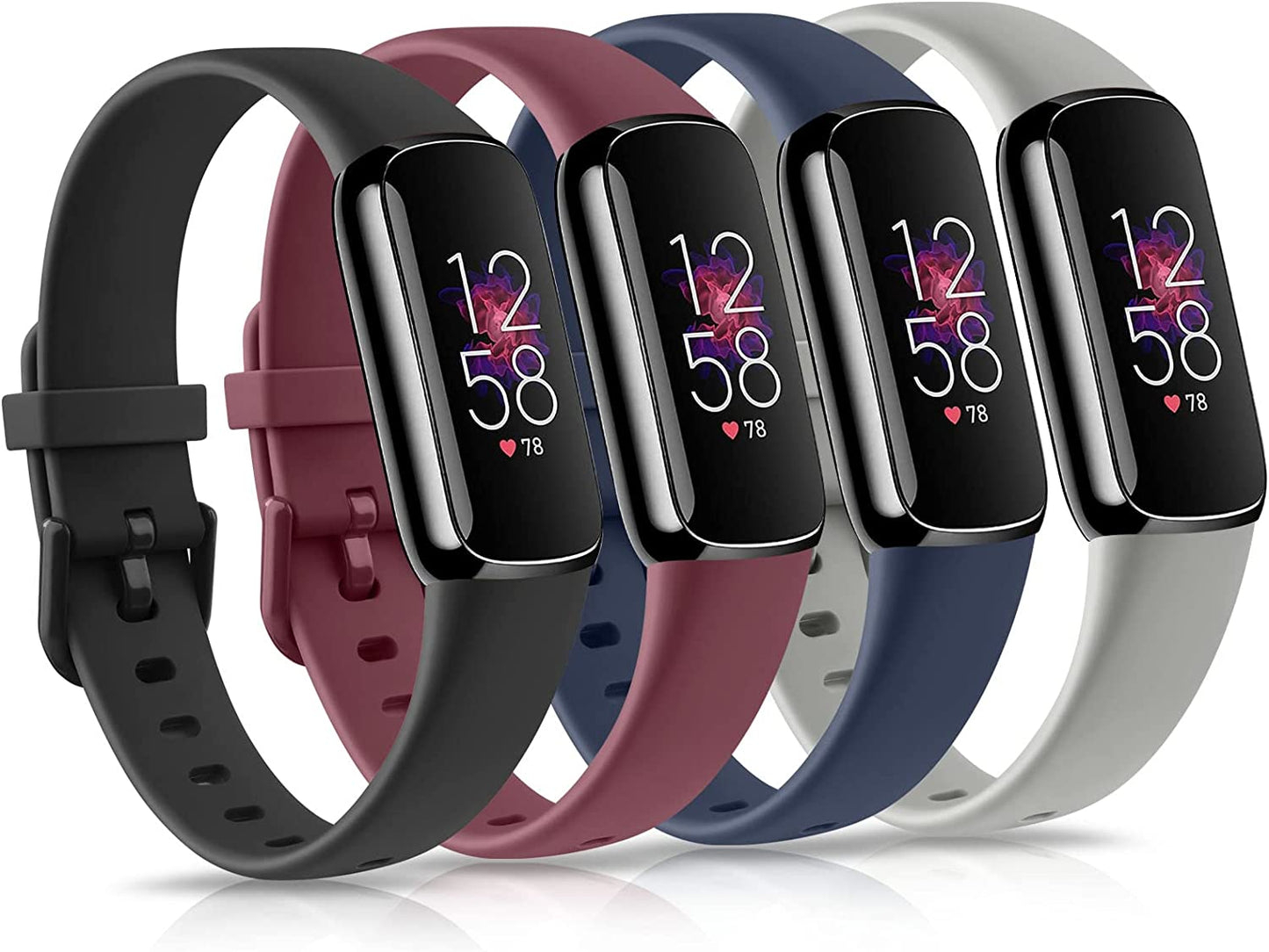 4 Pack Bands for Fitbit Luxe Bands, Soft Silicone Wristband Replacement Strap for Fitbit Luxe/Luxe Special Edition Fitness Tracker Women Men (Small, Black/Wine Red/Navy Blue/Grey)  Amzpas   