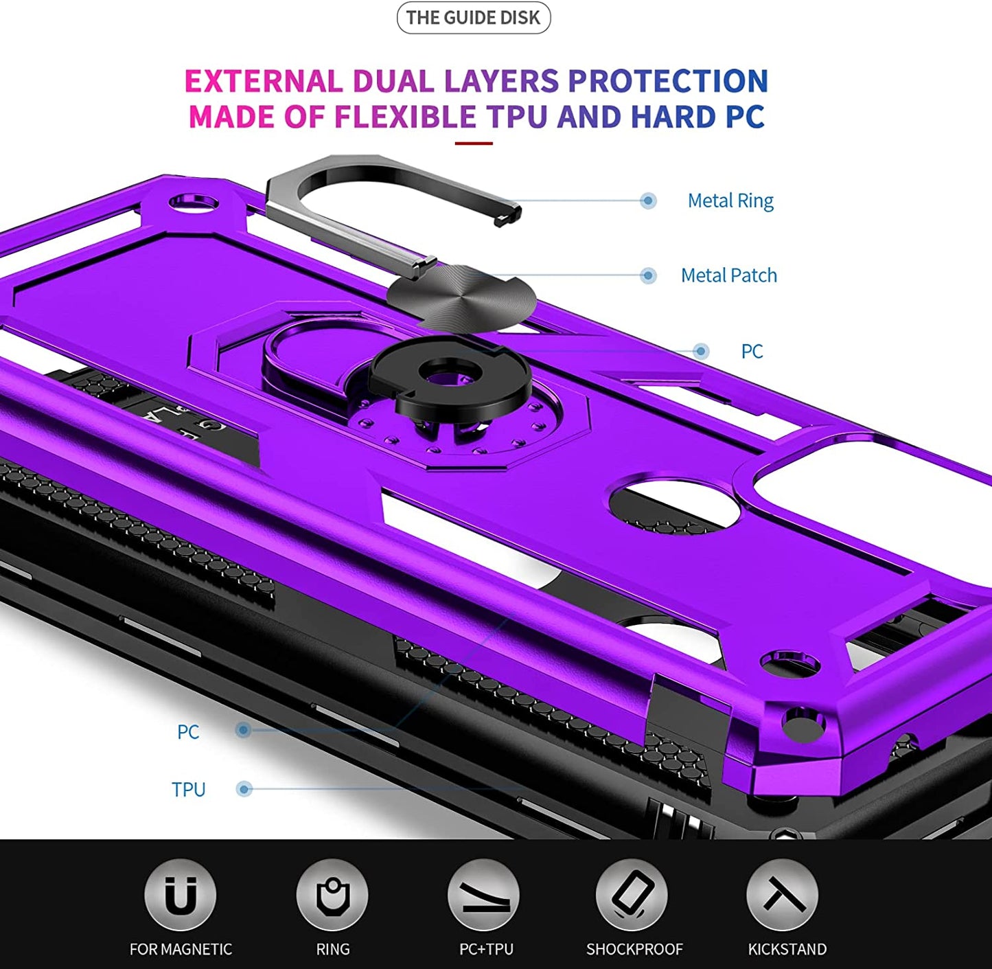 Leyi for Motorola G Play 2023 Phone Case, Moto G Play Case with Screen Protector for Girls Boys, [Military-Grade] Heavy Duty Case with Magnetic Metal Ring Kickstand for Moto G Play 2023, Purple  LeYi   