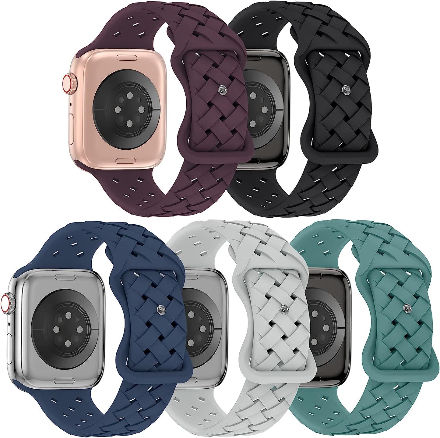 Arctime 5 Pack Soft Silicone Bands Compatible with Apple Watch Band 38Mm 40Mm 41Mm 42Mm 44Mm 45Mm 49Mm, Sport Strap Breathable Wristbands for Iwatch Ultra Series SE 8 7 6 5 4 3 2 1 Women Men  Arctime Dark Cherry/Black/Abyss Blue/Grey/Cactus 38/40/41mm 