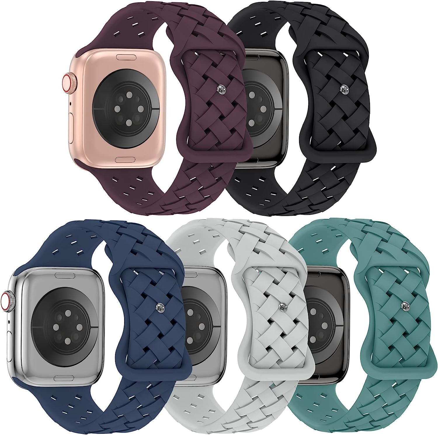 Arctime 5 Pack Soft Silicone Bands Compatible with Apple Watch Band 38Mm 40Mm 41Mm 42Mm 44Mm 45Mm 49Mm, Sport Strap Breathable Wristbands for Iwatch Ultra Series SE 8 7 6 5 4 3 2 1 Women Men  Arctime Dark Cherry/Black/Abyss Blue/Grey/Cactus 38/40/41mm 
