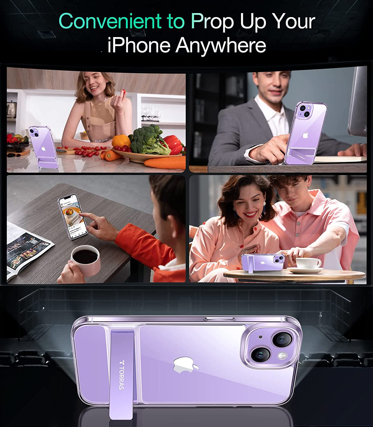 TORRAS Moonclimber for Iphone 14 plus Case, [3 Stand Ways][Non-Yellowing] Military Grade Shockproof Protective Slim Hard Clear Phone Case with Stand 6.7'' 2022, Purple  TORRAS   