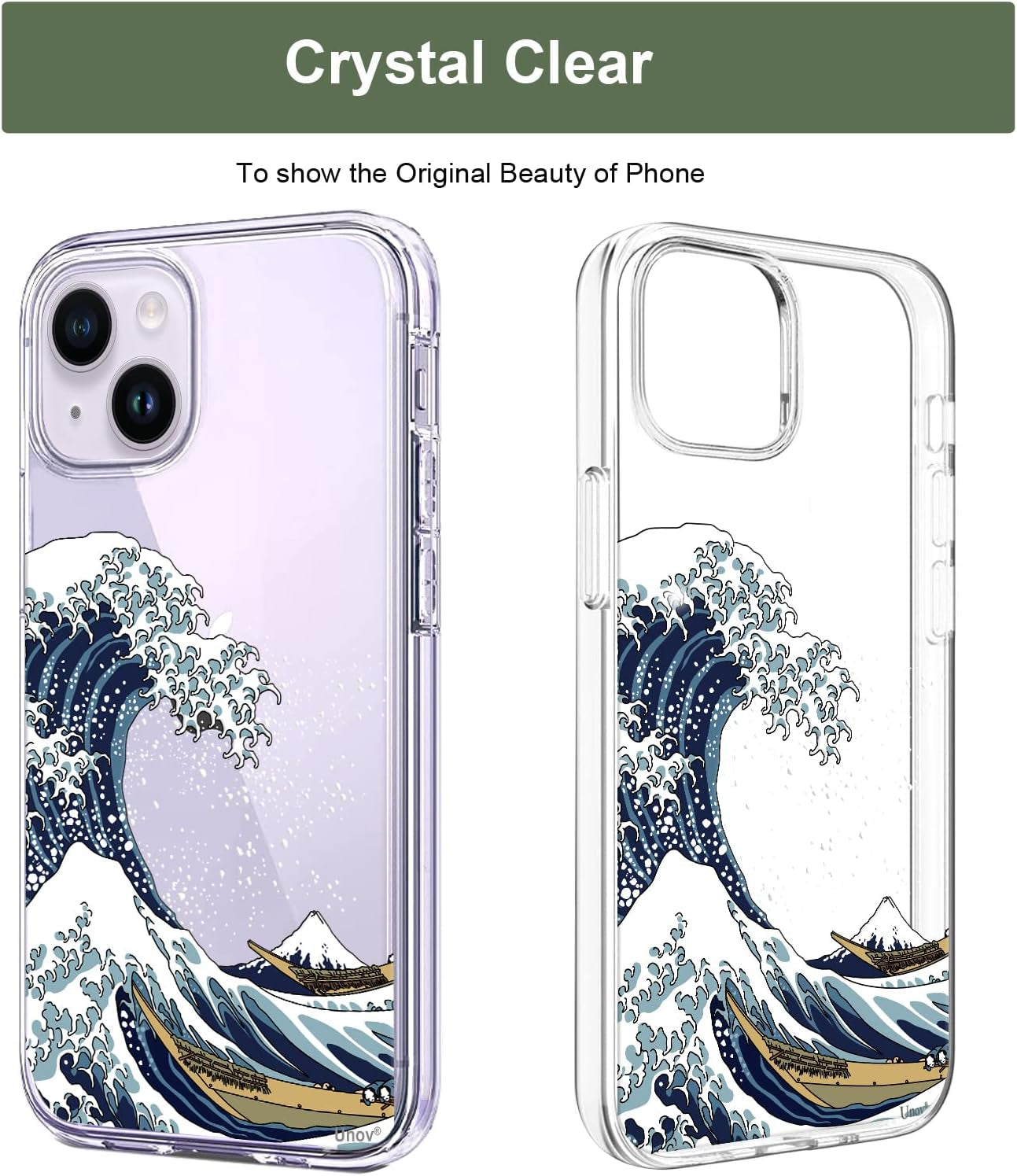Unov Case Compatible with Iphone 14 plus Case Clear with Design Embossed Pattern Soft TPU Bumper Slim Protective 6.7 Inch (Great Wave)  Unov   