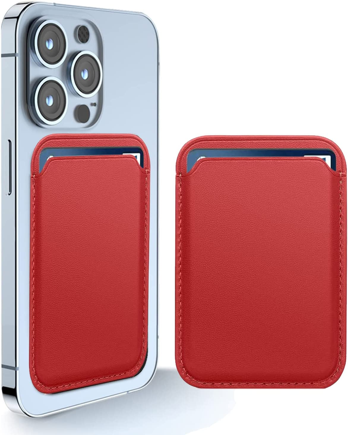 [2 Pack] Magnetic Card Holder Wallet for Iphone 14/13/12 Series with Magsafe, Leather Wallet for Iphone 14 Pro/Pro Max/Plus/14, Mag-Safe Wallet for Iphone 13 Pro/Pro Max/Mini/13/12 Series, Black Blue  iLodn Red  
