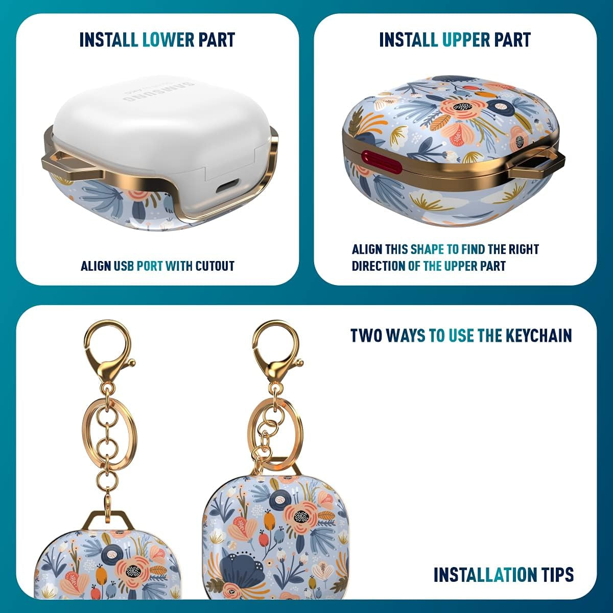 Wenew Case for Galaxy Buds 2 Pro/Galaxy Buds Pro/Galaxy Buds 2 / Galaxy Buds Live, Cute Pattern Hard Shell with Clip for Women Men Girls Kids (Blue)  wenew   