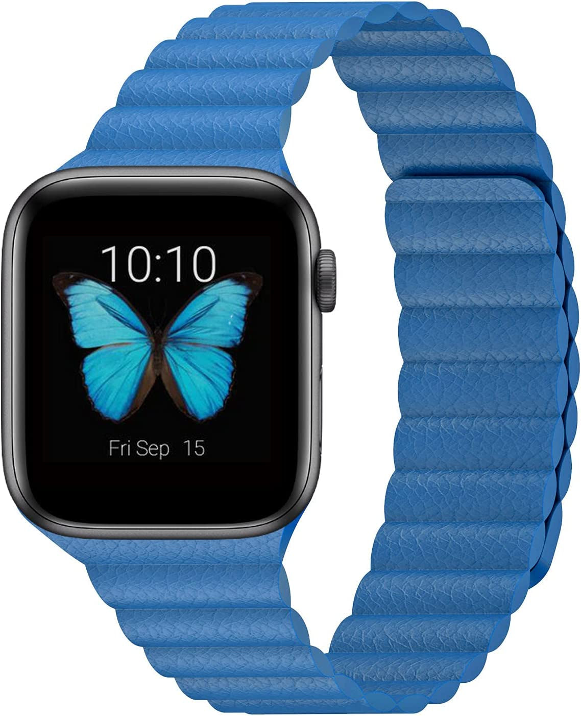 INI Compatible with Apple Watch Band 49Mm 45Mm 44Mm 42Mm 41Mm 40Mm 38Mm - Enhanced Adjustable Leather Strap with Magnetic Closure System for Iwatch Series Ultra/8/7/Se/6/5/4/3/2/1 - Black  INI Technologies Royal Blue 42mm/44mm/45mm/49mm 6.0"-8.0" 