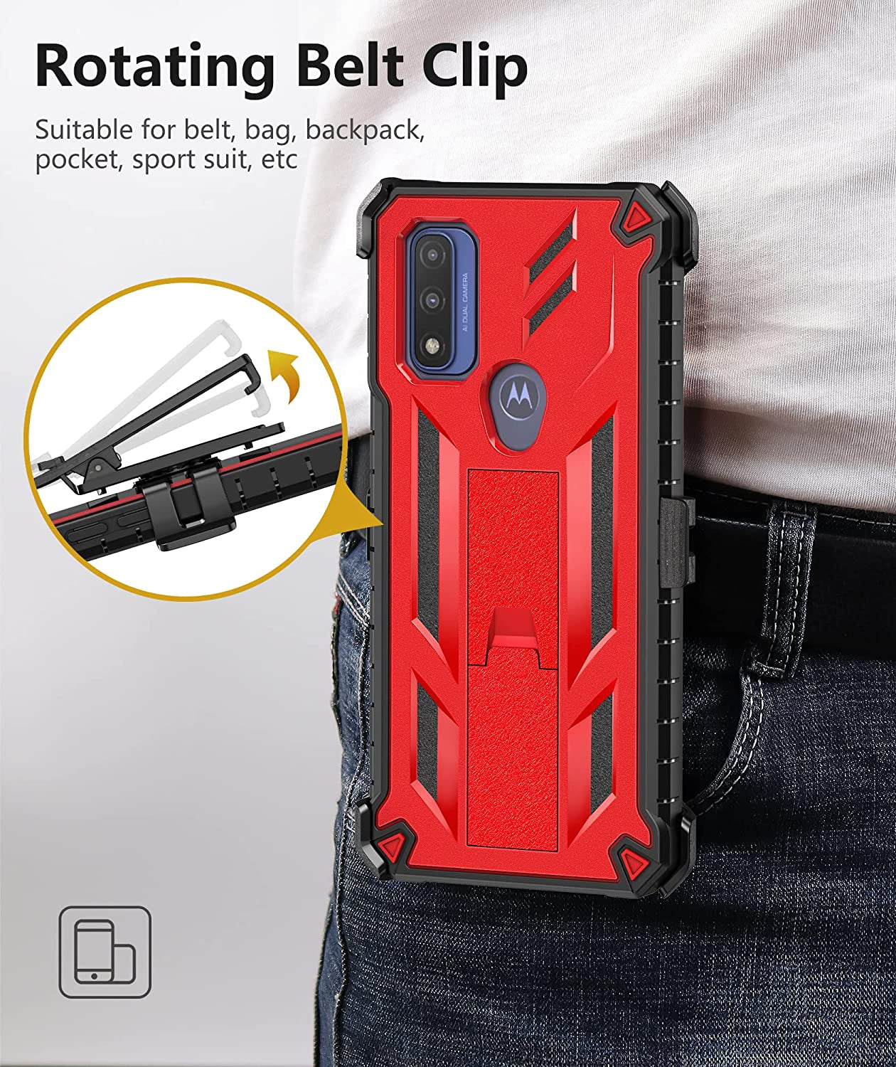 WTYOO for Motorola Moto G Pure Phone Case, Moto G Power 2022/ G Play 2023 Case: with Belt-Clip Holster & Built-In Screen Protector & Kickstand, Full-Body Dual Layer Rugged Protective Phone Cover-Red  Motorola Moto G-Pure-RD   