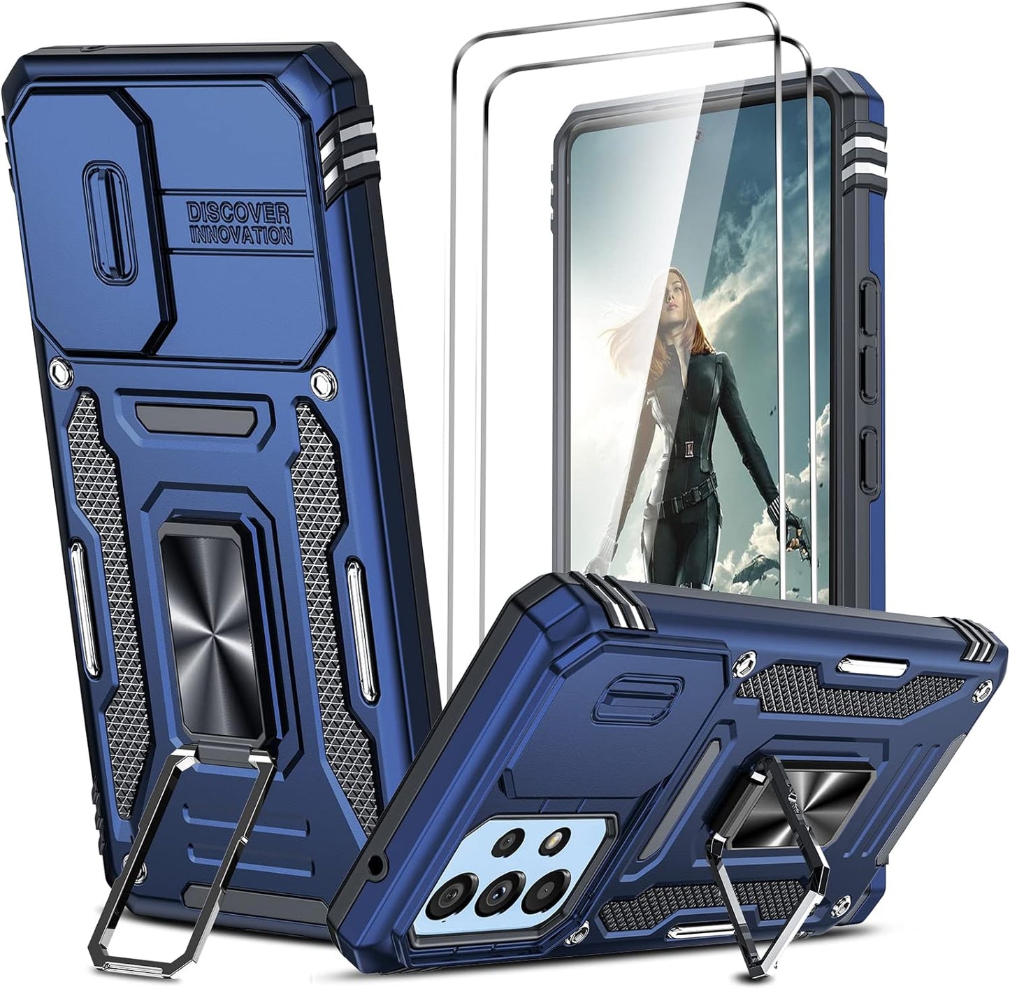 Leyi for Galaxy A53 5G Case: Galaxy A53 5G Case with Slide Camera Cover + [2 Packs] Screen Protector, 360 Full Body Military-Grade Phone Case with Upgrade Kickstand for Galaxy A53 5G, Black  LeYi Dark Blue Kj  