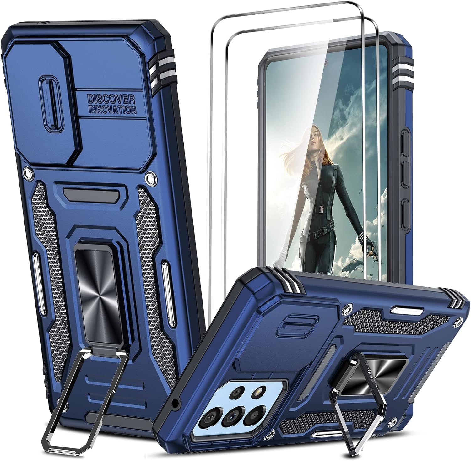 Leyi for Galaxy A53 5G Case: Galaxy A53 5G Case with Slide Camera Cover + [2 Packs] Screen Protector, 360 Full Body Military-Grade Phone Case with Upgrade Kickstand for Galaxy A53 5G, Black  LeYi Dark Blue Kj  