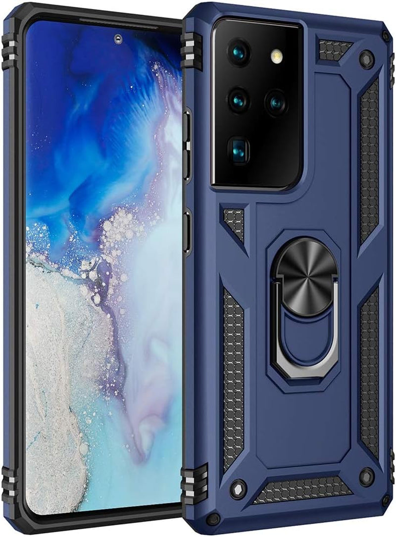 Military Grade Drop Impact for Samsung Galaxy S21 Ultra Case Galaxy S21 Ultra 5G Case 360 Metal Rotating Ring Kickstand Holder Armor Heavy Duty Shockproof Case for Galaxy S21 Ultra Phone Case (Red)  Dionsibei Blue  
