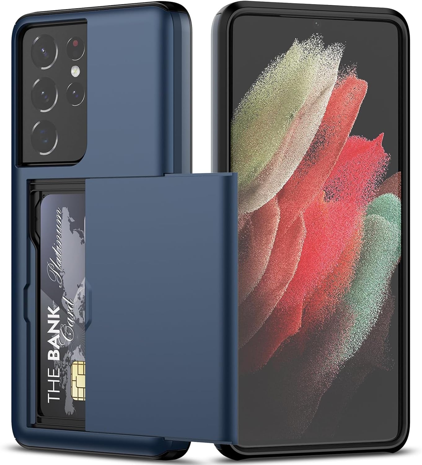 Nvollnoe for Samsung S21 Ultra Case with Card Holder Dual Layer Heavy Duty Protective Galaxy S21 Ultra Case Hidden Card Slot Slim Wallet Case for Samsung S21 Ultra(Rose Gold)  Nvollnoe Blue For Galaxy S21 Ultra-6.8'' 