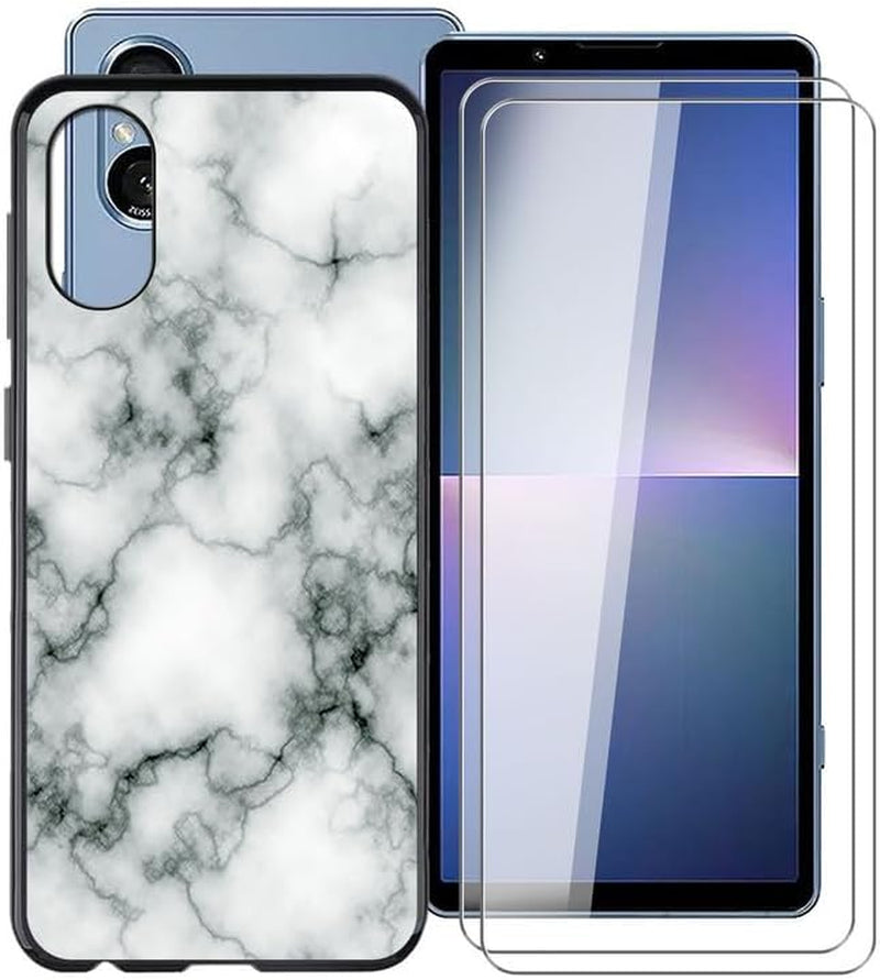 WIMSPEED Shockproof Phone Case for Sony Xperia 5 V (6.1") + 2 Pack Tempered Glass Protective Film, Slim Soft Silicone Shell anti Scratch TPU Cover for Sony Xperia 5 V - Marble  WIMSPEED   