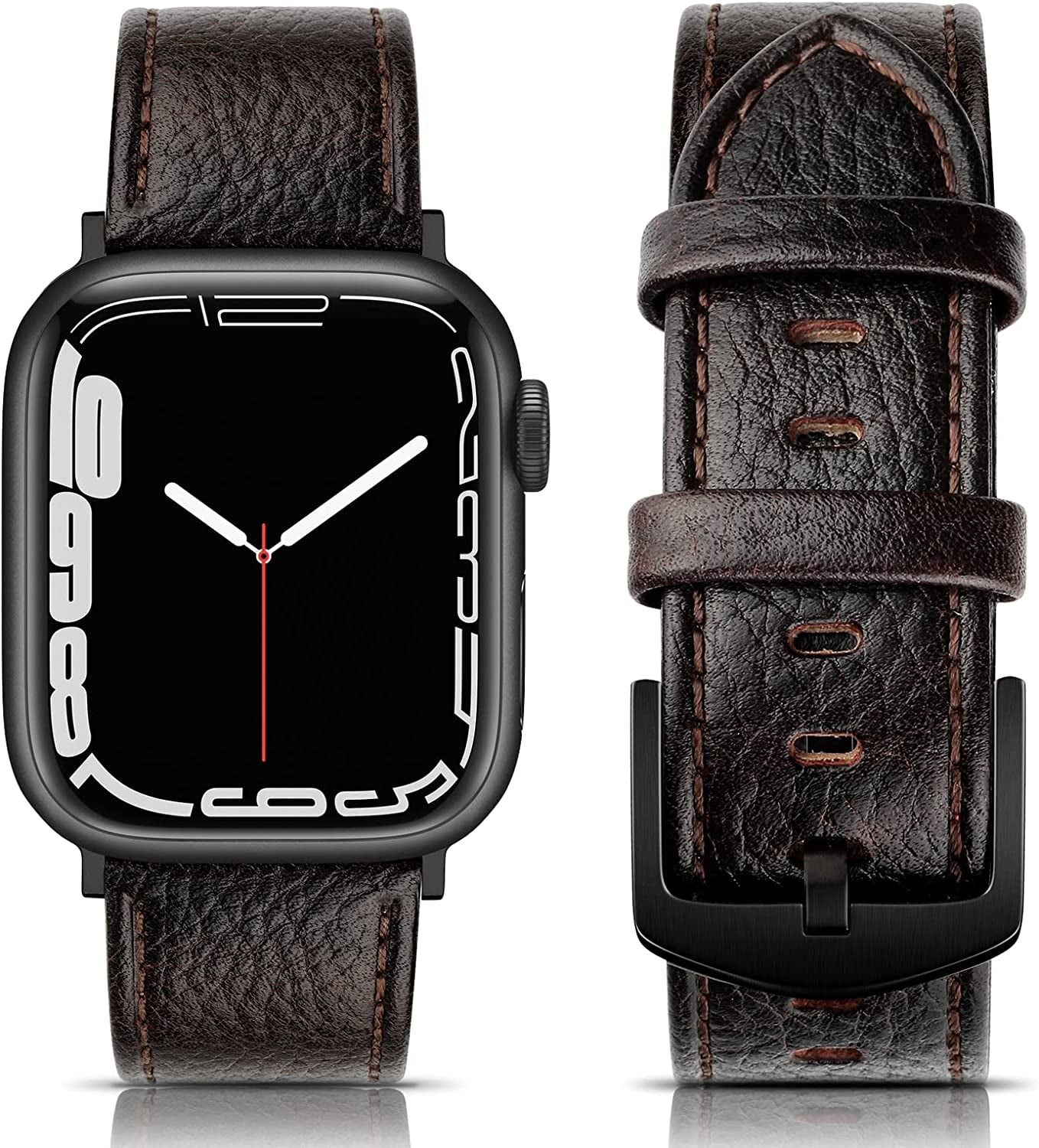 EDIMENS Leather Bands Compatible with Apple Watch 45Mm 42Mm 44Mm Band Men Women, Vintage Genuine Leather Wristband Replacement Band Compatible for Apple Watch Iwatch Series 8 7 6 5 4 3 2 1, SE Sports Retro Walnut  EDIMENS Vintage Cafe  