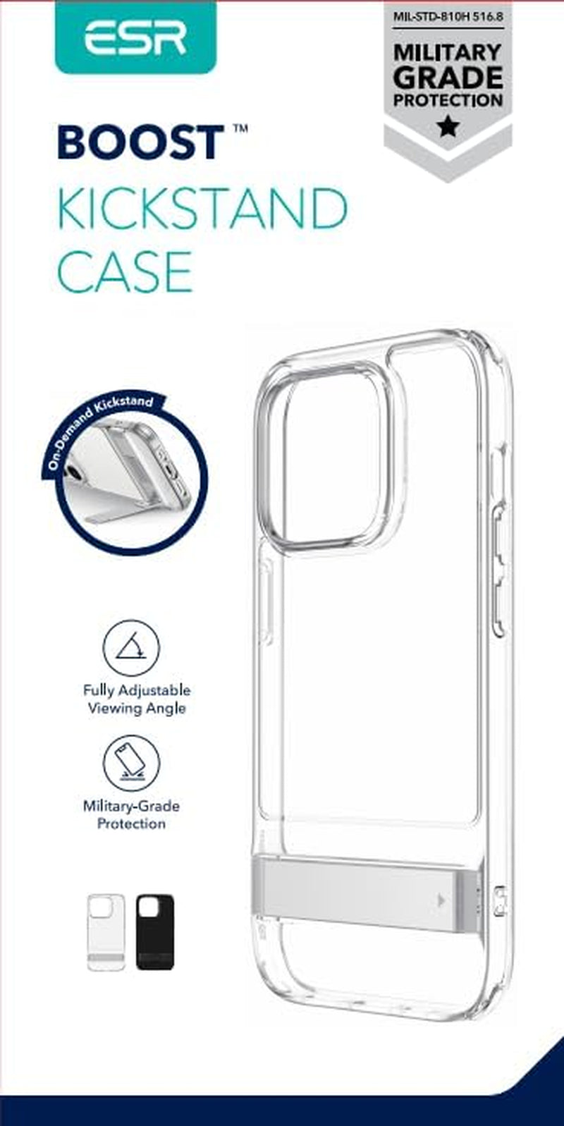 ESR for Iphone 14 Pro Case, 3 Stand Modes, Military-Grade Drop Protection, Supports Wireless Charging, Slim Back Cover with Stand, Phone Case for Iphone 14 Pro, Metal Kickstand Case, Clear  ESR   
