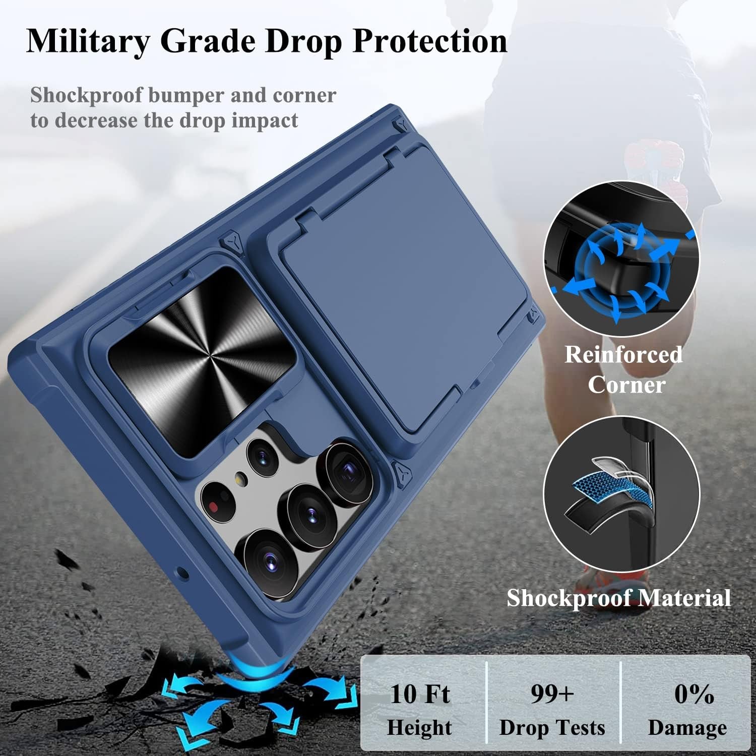 BXYJY Phone Case for Samsung Galaxy S23 Ultra with Card Holder & Kickstand & Slide Camera Cover, Protective Shockproof Phone Cover Wallet Case Compatible with Galaxy S23 Ultra 5G 2023, Blue  BXYJY   