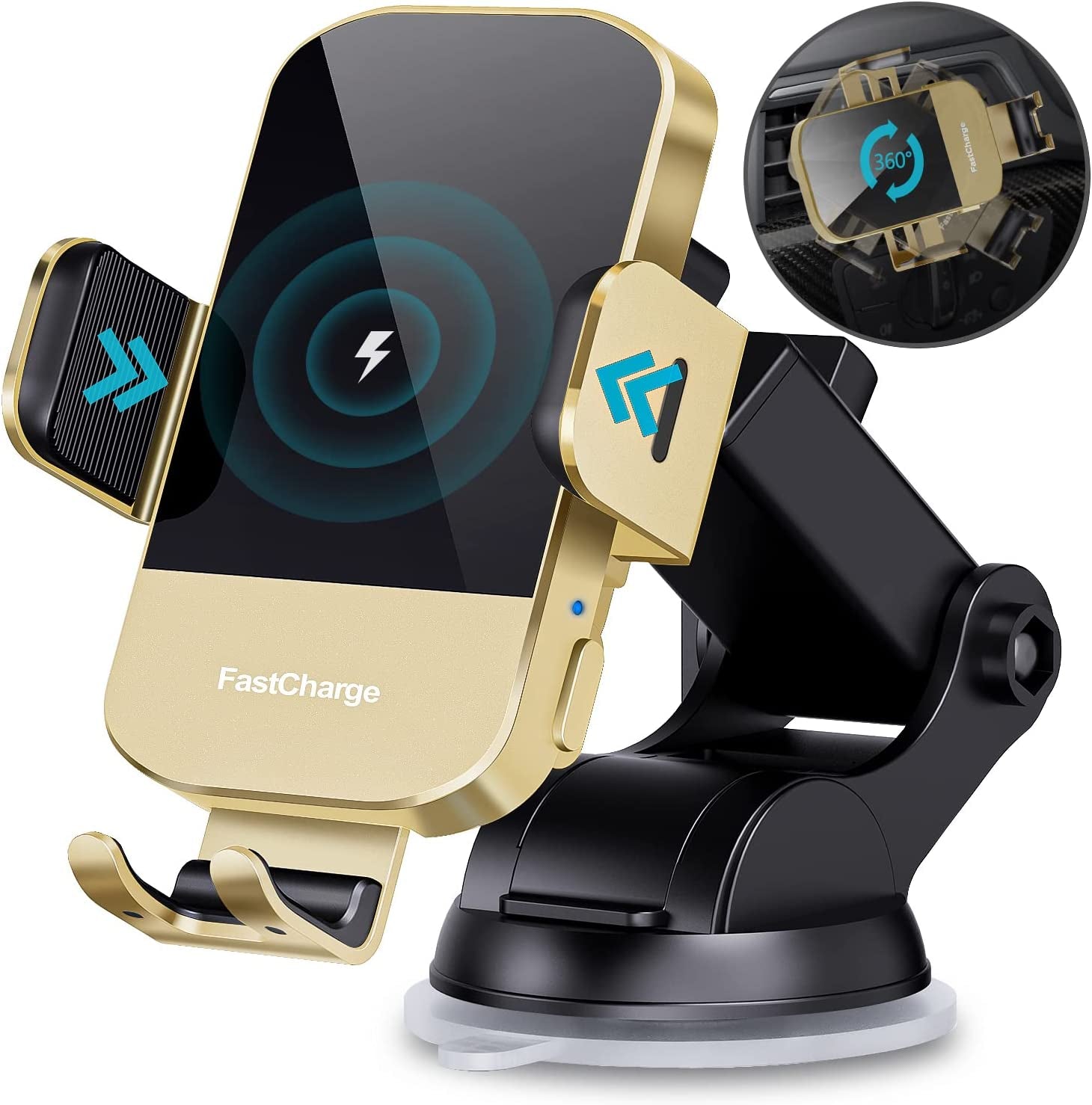 Wireless Car Charger, Chgeek 15W Fast Charging Auto Clamping Car Charger Phone Mount Phone Holder Fit for Iphone 14 13 12 11 Pro Max Xs, Samsung Galaxy S23 Ultra S22 S21 S20, S10+ S9+ Note 9, Etc  CHGeek Gold  