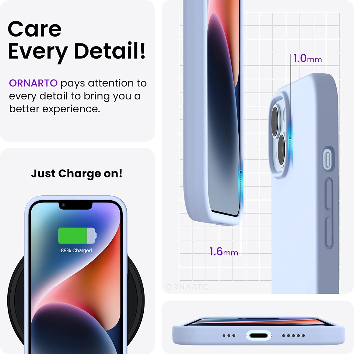 ORNARTO Compatible with Iphone 14 Case 6.1, Slim Liquid Silicone 3 Layers Full Phone Covered Soft Gel Rubber Case Protective Phone Cover 6.1 Inch-Baby Blue  ORNARTO   