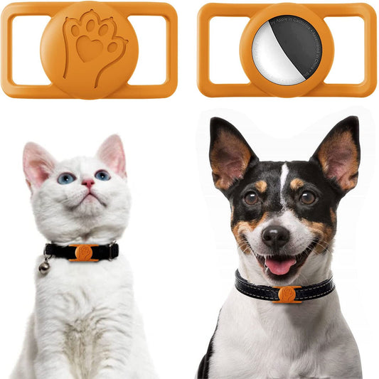 Chuangsiyc Protective Case Compatible for Apple Airtag, GPS Tracking Dog Cat Collar Accessories Pet Loop Holder, Silicone Protective Case Lightweight Soft Anti-Lost(Orange, Cat)  Chuangsiyc   