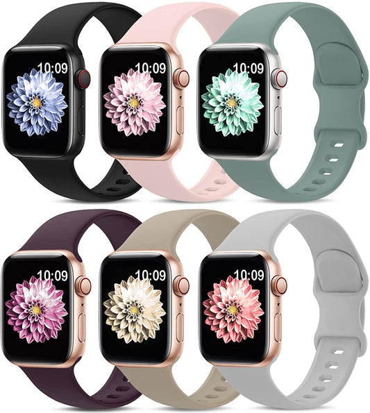 6 Pack Sport Bands Compatible with Apple Watch Band 38Mm 40Mm 41Mm 42Mm 44Mm 45Mm 49Mm,Soft Silicone Waterproof Strap Compatible with Iwatch Apple Watch Series Ultra 8 7 6 5 4 3 2 1 SE Women Men  AMSKY   