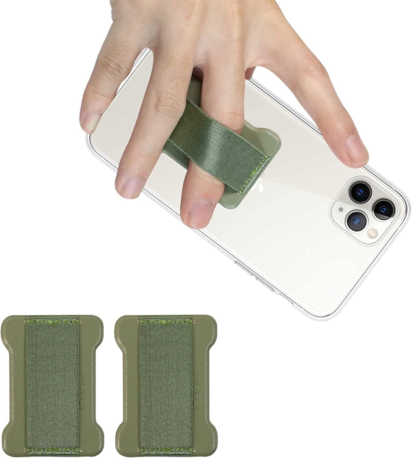 WUOJI Finger Strap Phone - Cell Phone Finger Holder - Ultra Thin Anti-Slip Universal Cell Phone Gripper for Back of Phone Grip Compatible with Iphone Samsung and Most Smartphones -2Pack(Black)  WUOJI DarkGreen  