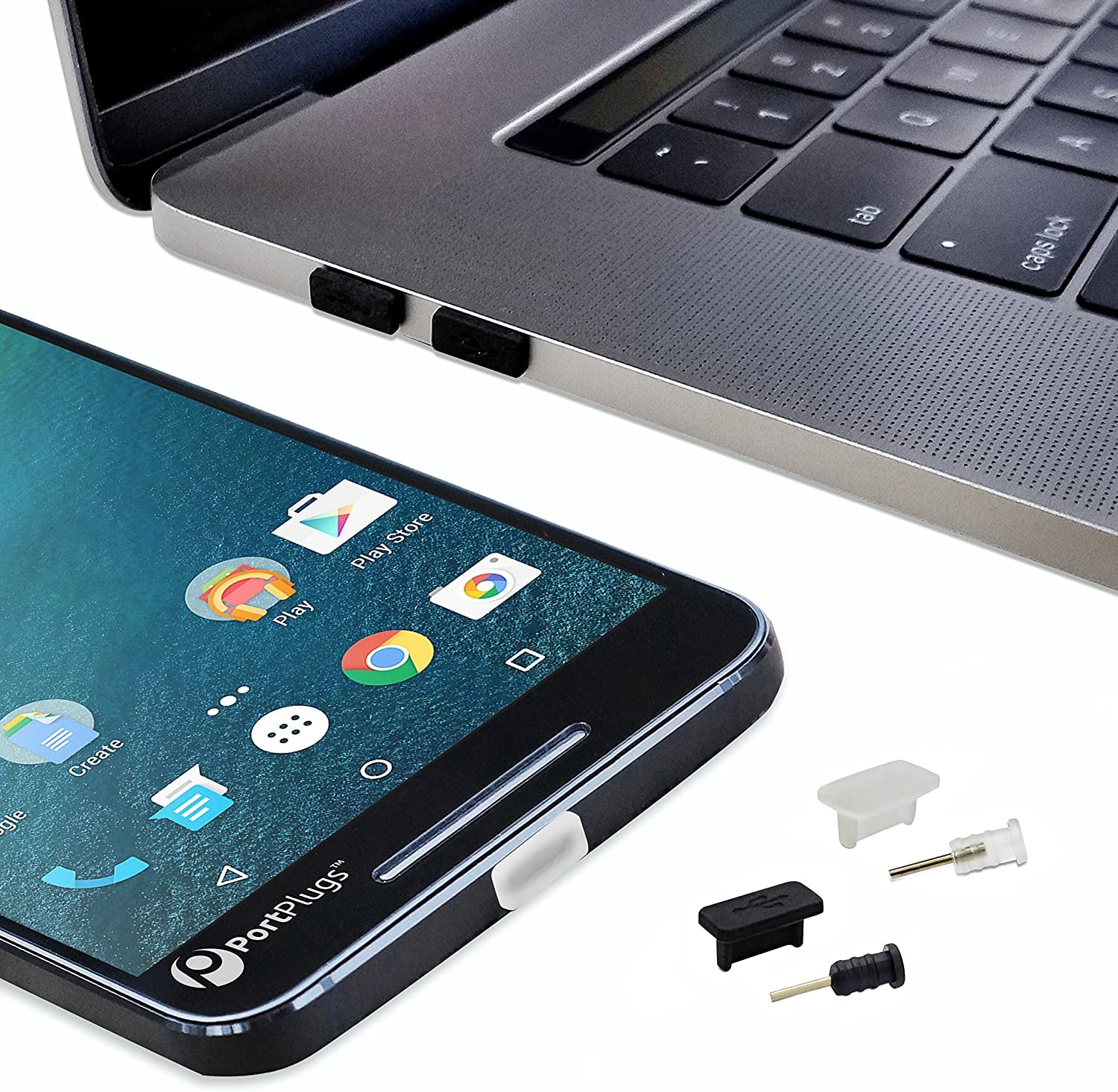 Portplugs Usb-C anti Dust Plugs (5 Pairs) Premium Silicone Plugs, Compatible Samsung Galaxy S22, S21, S20, Ultra, plus S10, S9, S8, Note, All Type C Smartphones Includes Headset, Sim Tool, Brush Black  PortPlugs   