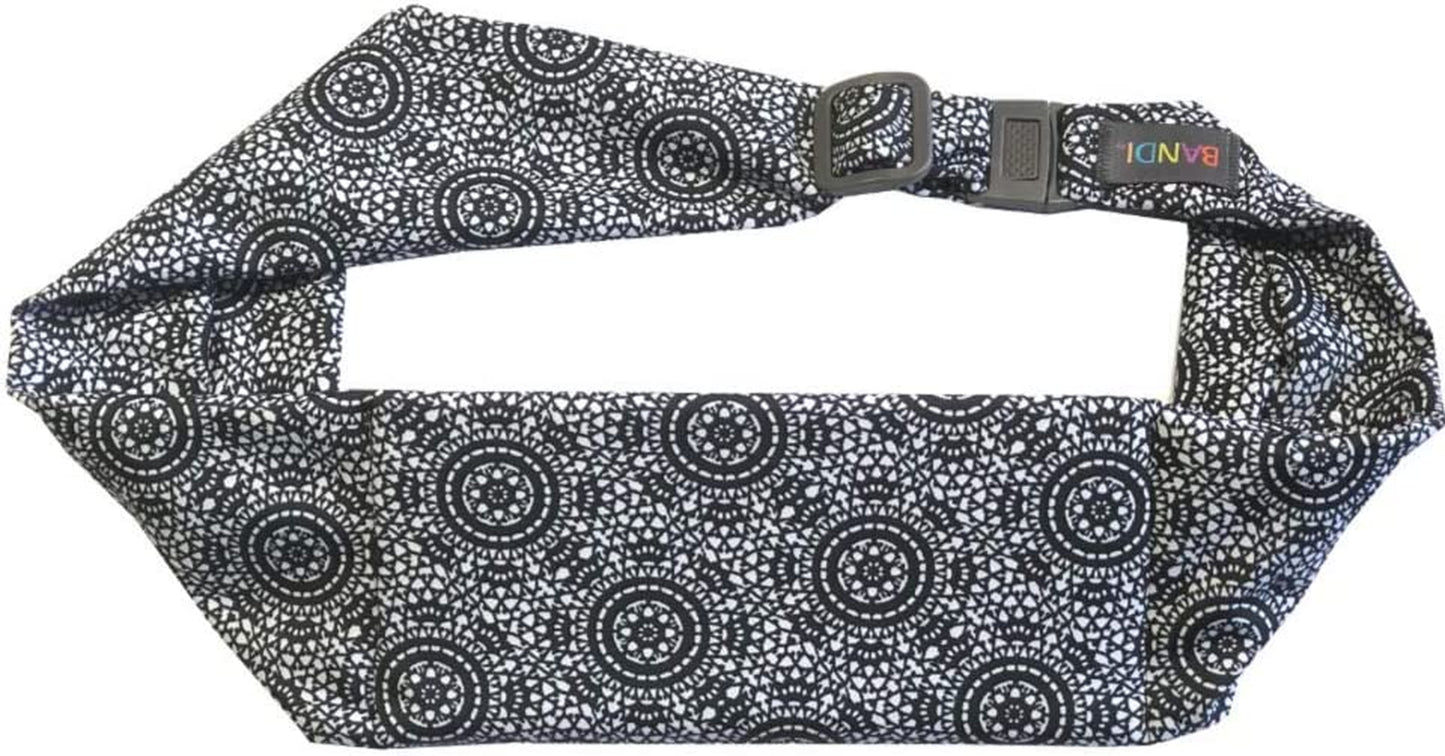 BANDI Large Travel and Running Belt, Securely Carry Keys, Phone, Medicine, Money or Food While You Exercise or Travel within Its Sleek 3 Pocket Design, Size 7.5 Inch by 3.5 Inch Black Solid One Size  BANDI WEAR LLC Boho  