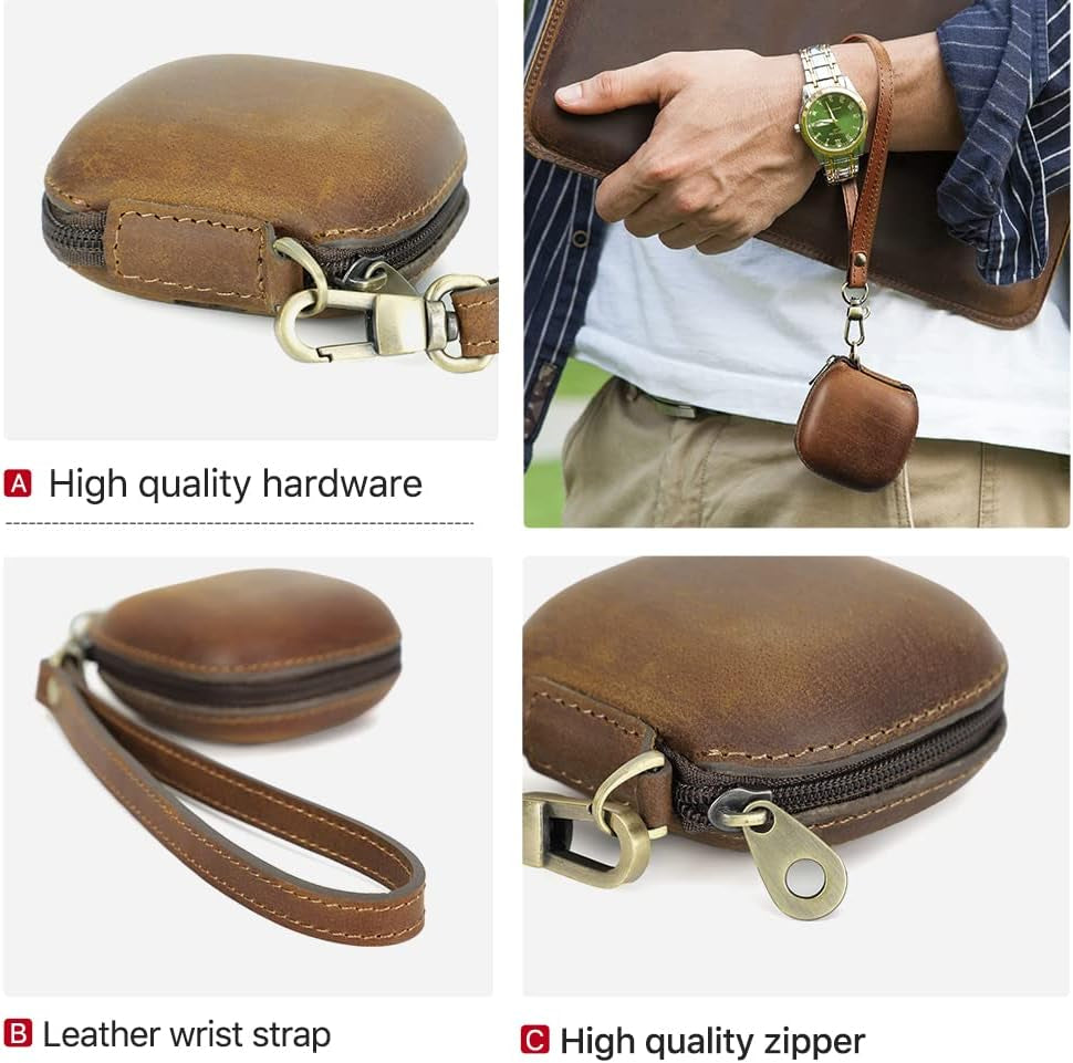 Leather Case for Beats Fit Pro,Hiram Crazy Horse Cowhide Leather Portable Travel Case for Beats Fit Pro,Wireless Earphone Cases for Beats Fit Pro Charging Case(Brown)  Hiram   