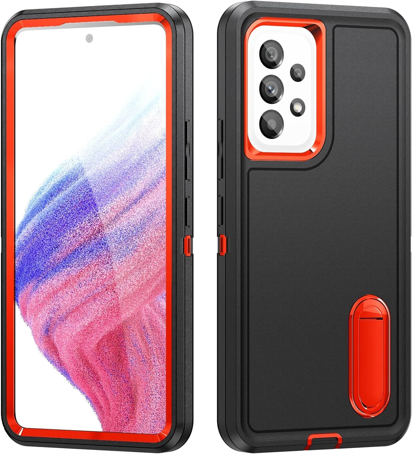 Idweel Galaxy A53 5G Case with Build-In Kickstand(2022), Heavy Duty Protection Shockproof Anti-Scratch Rugged Slim Fit Protective Durable Case Hard Cover for Samsung Galaxcy A53 5G 6.5",Black/Orange  IDweel   