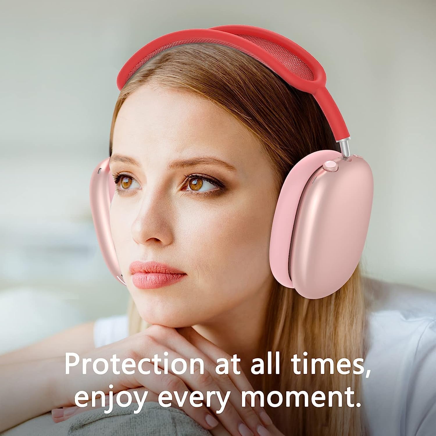 [2 Pairs] Silicone Ear Pads Cover for Airpods Max Headphones Cushions, Sweatproof Earpad Case Cover Accessories Soft Silicone Skin Protector for Apple Airpods Max Ear Pads (Pink-White)  Mindresy   