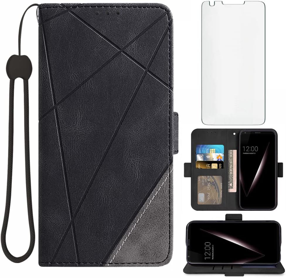 Asuwish Compatible with LG V35 Thinq V30 plus Wallet Case and Tempered Glass Screen Protector Flip Cover Card Holder Cell Accessories Phone Cases for LGV30 LGV35 LG30 LG35 V 30 35 V30+ V30S H931 Blue  Asuwish Black  