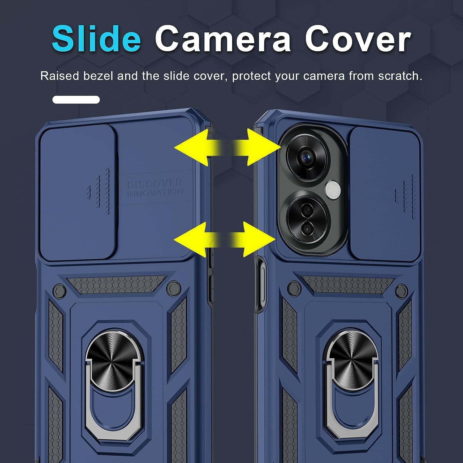 Janmitta Oneplus Nord N30 5G Case Built in Slide Camera Lens Cover+Screen Protector+Finger Ring Holder Kickstand,Heavy Duty Shockproof Full Body Protective Phone Cover,2023 Blue  Janmitta   