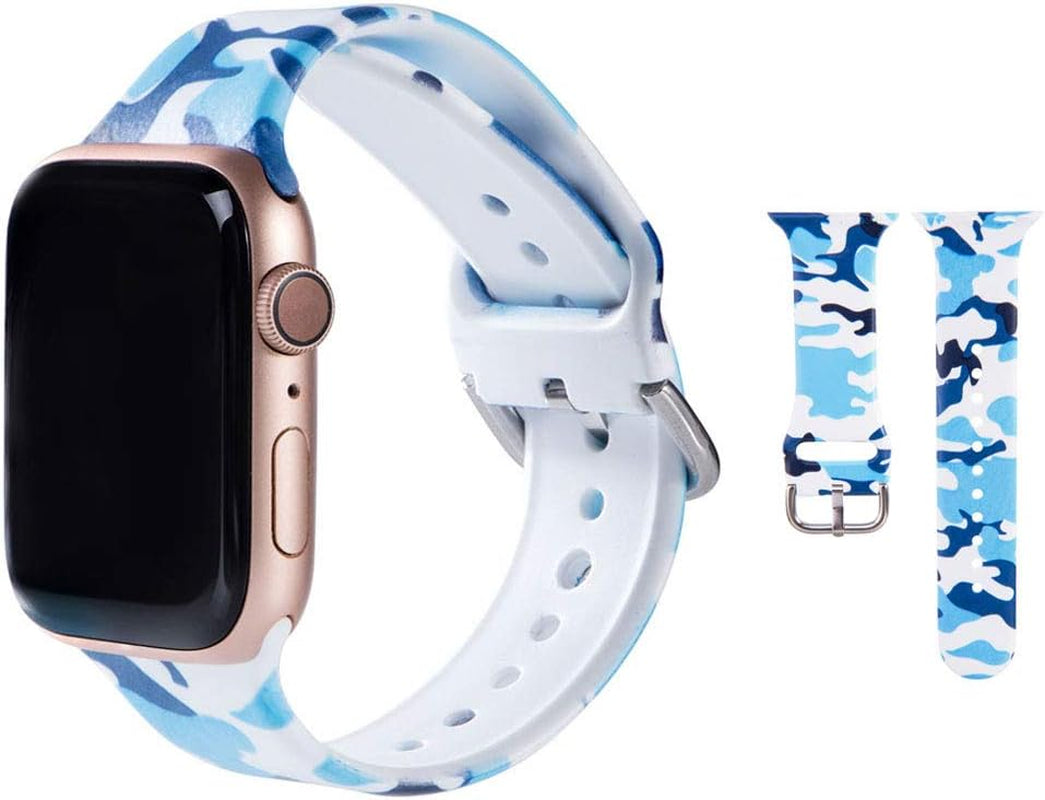 Hi-Yoohere Elegent Bands Compatible Wth Apple Watch 42Mm 44Mm 45Mm, Character Cool Skull Print Soft TPU Wristband Strap for Girls Women Iwatch SE & Series 7/6/5/4/3/2/1  Hi-Yoohere Camouflage Blue 38mm/40mm/41mm 