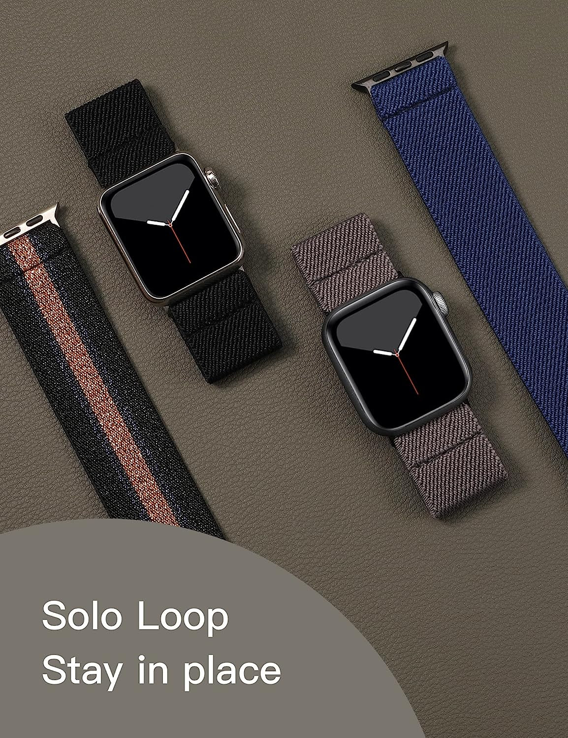 TOYOUTHS Elastic Band Compatible with Apple Watch Band Scrunchies Stretchy Solo Loop 41Mm/40Mm/38Mm Soft Nylon Strap Replacement Wristband for Iwatch Series 8/7/SE/6/5/4/3/2/1, Black/Gold/Blue, S  TOYOUTHS   