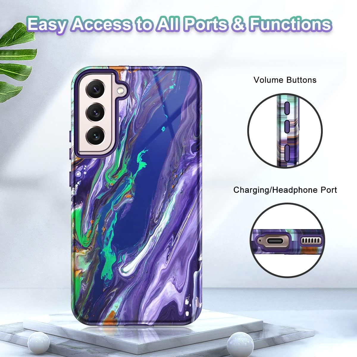 Btscase for Samsung Galaxy S22 5G Case,Marble Pattern 3 in 1 Heavy Duty Shockproof Full Body Rugged Hard Pc+Soft Silicone Drop Protective Women Girl Cover for Samsung Galaxy S22,Dreamland River/Purple  Btscase   