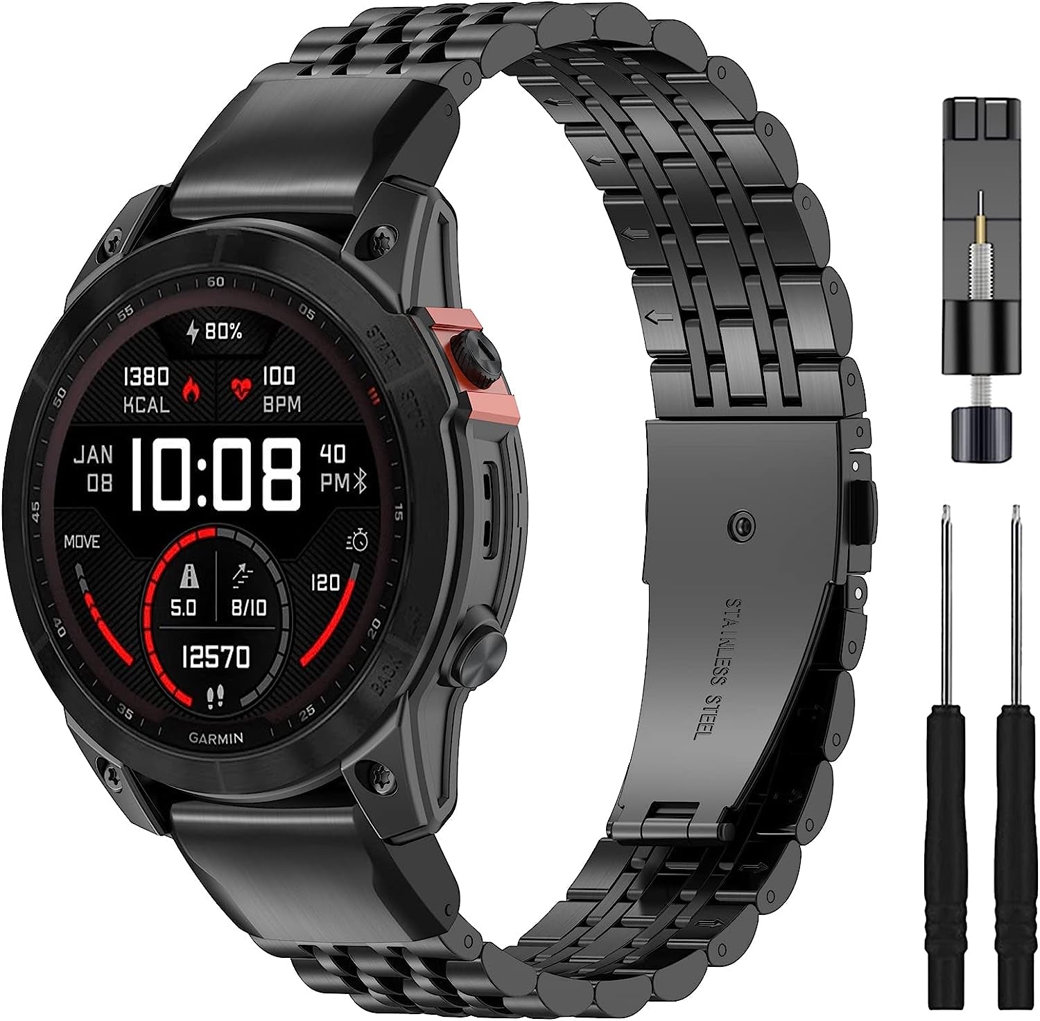 ZPJPPLX 26Mm Quick Fit Metal Band Compatible with Fenix 7X Watch Band, Stainless Steel Replacement Straps for Garmin Tactix 7 Pro/Fenix 6X/ 6X Pro/5X/5X Plus/Enduro 2/Descent Mk2I  ZPJPPLX Black  