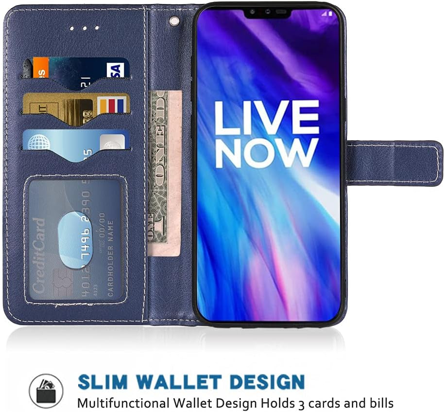 FDCWTSH Compatible with LG V40 Thinq Wallet Case Wrist Strap Lanyard Leather Flip Cover Card Holder Stand Cell Accessories Phone Cases for LGV40 Storm V 40 Thin Q V40Thinq LG40 40V 40Thinq Blue  FDCWTSH   