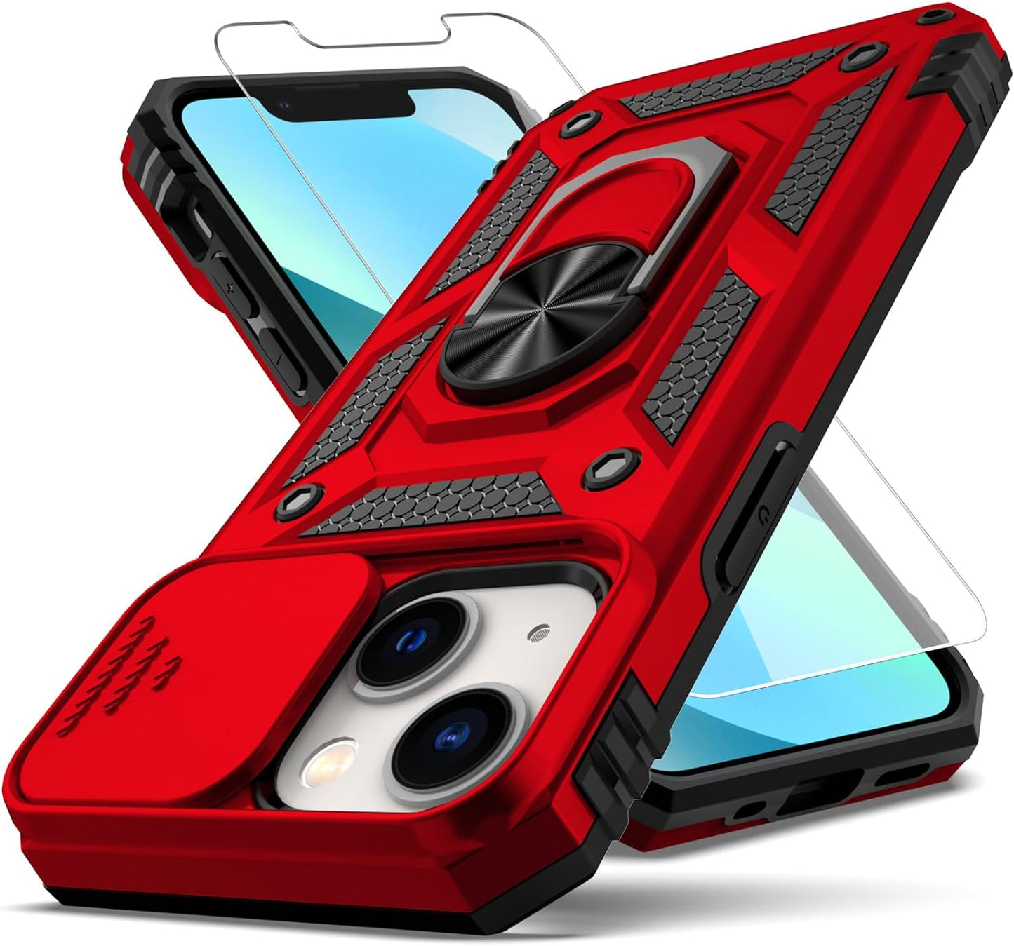 YZOK for Iphone 12 Mini Case,With Slide Camera Cover HD Screen Protector,[Camera Protection] [Magnetic Rotate Kickstand] Military Grade Shockproof Heavy Duty Protective Case for Iphone 12 Mini-Red  YZOK   