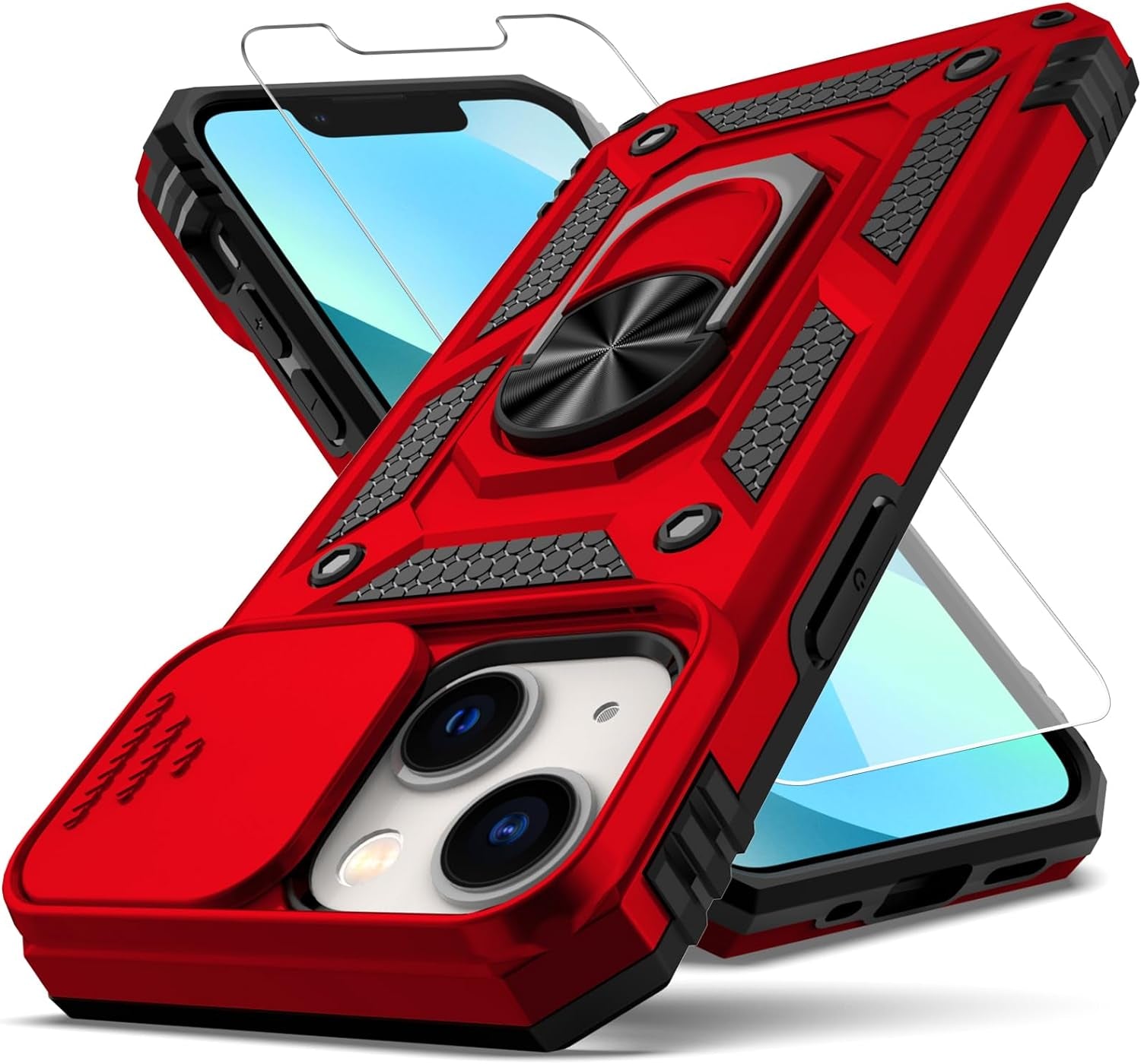 YZOK for Iphone 12 Mini Case,With Slide Camera Cover HD Screen Protector,[Camera Protection] [Magnetic Rotate Kickstand] Military Grade Shockproof Heavy Duty Protective Case for Iphone 12 Mini-Red  YZOK   