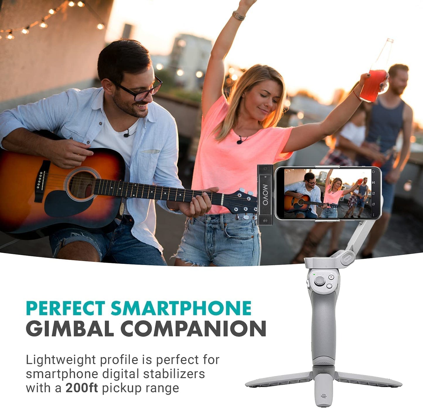 Movo Edge-Di-Duo Wireless Lavalier for Iphone - Perfect Compact Lav Mic for Smartphone Gimbal Stabilizer - Great for Vlogging, Filming, Teachers, and More - Compatible with DJI Osmo OM 4, 5  Movo   