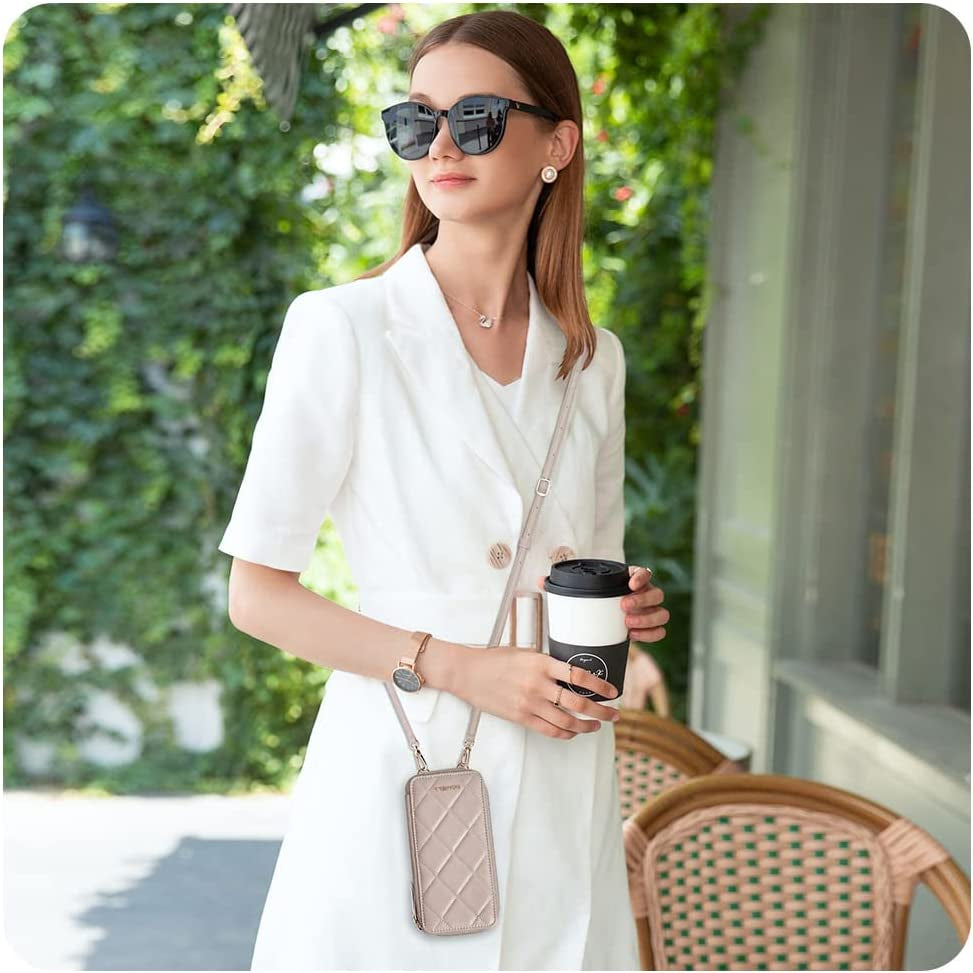 JLFCH Iphone 13 Pro Wallet Case Quilted Leather Women Flip Purse with Crossbody Strap Zipper Support Magsafe Wireless Charging RFID Blocking, ROMIELA Series Iphone 13 Pro 6.1 Inch - Apricot  JLFCH   