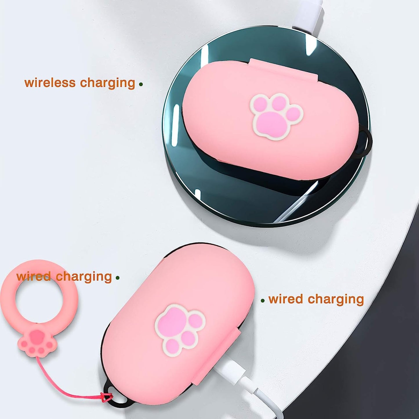 Newseego Compatible with Galaxy Buds Case, Cute 3D Funny Cover Soft Silicone Cartoon Shockproof Case with Ring Buckle Keychain Fashion Design Galaxy Buds Silicone Case for Girls Teens-Pink Cat Paw  Newseego   