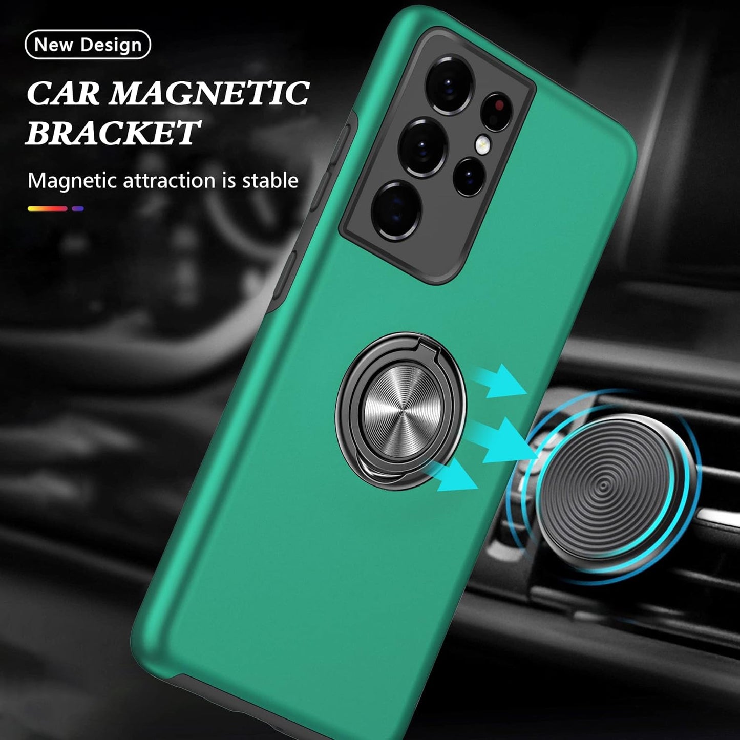 HONG-AMY for S21 Ultra Case, Samsung Galaxy S21 Ultra Case with Self Healing Flexible TPU Screen Protector[2 Pack], Military Grade Invisible Kickstand Phone Case for Galaxy S21 Ultra 5G-Green  HONG-AMY   