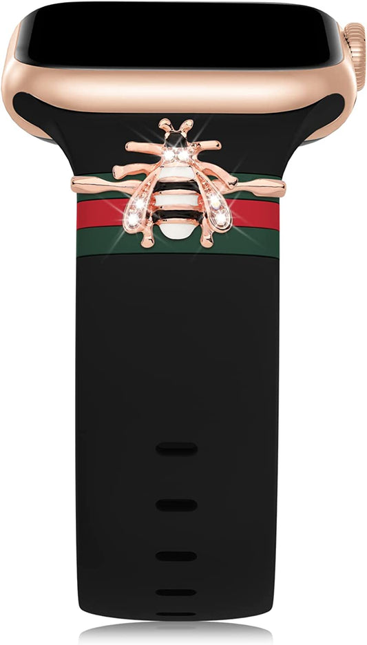 Designer Bands with Charms Decor Compatible with Apple Watch Band 38Mm 40Mm 41Mm 42Mm 44Mm 45Mm 49Mm for Women, Stylish Soft Silicone Sport Strap for Apple Watch Ultra Iwatch Series 8 SE 7 6 5 4 3 2 1  Seizehe   