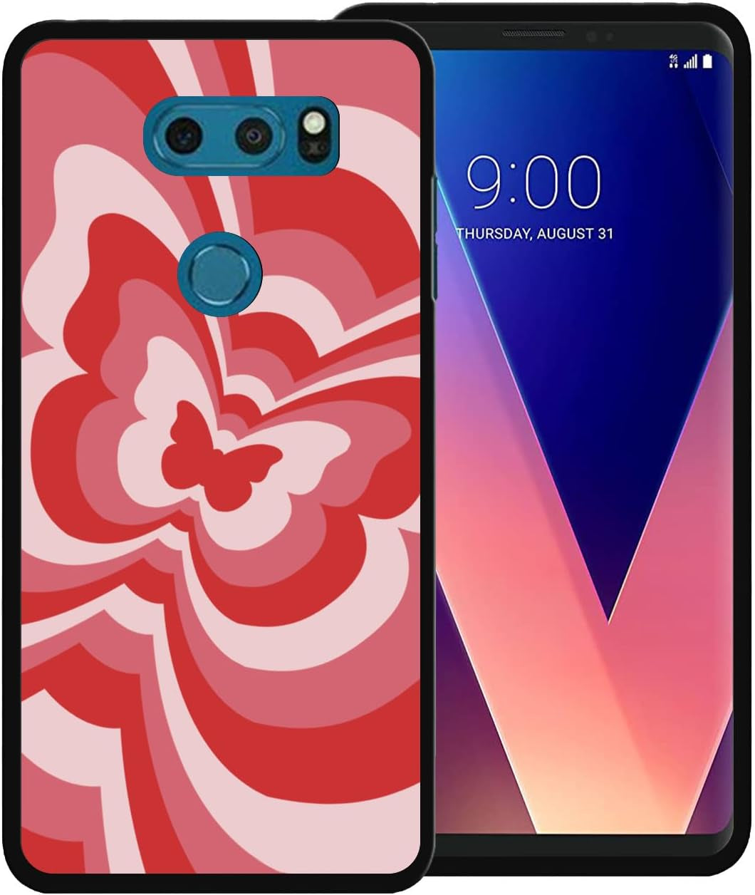 Zaztify Phone Case for LG V30/V30S Thinq/V35 Thinq/V30S+ Thinq/V35+ Thinq/V30+, Purple Butterfly Swirl Incline Coffee Latte Valentine Color Block Shockproof Protective Thin Soft Cover Shell  zaztify Red Butterfly Swirl  