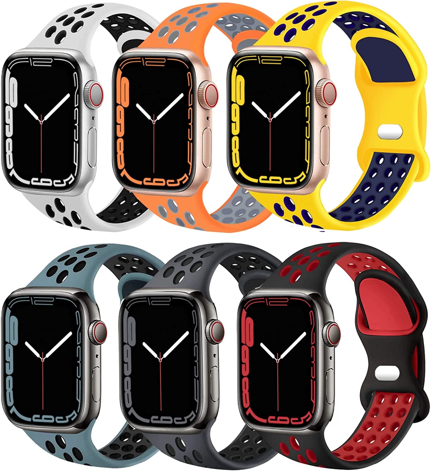 Elaikement Sport Bands Compatible with Apple Watch Band 49Mm 45Mm 44Mm 42Mm 41Mm 40Mm 38Mm Men Women, Breathable Soft Silicone Strap Replacement for Iwatch Series 8 7 6 5 4 3 2 1 Ultra SE, 6Pack  Elaikement   