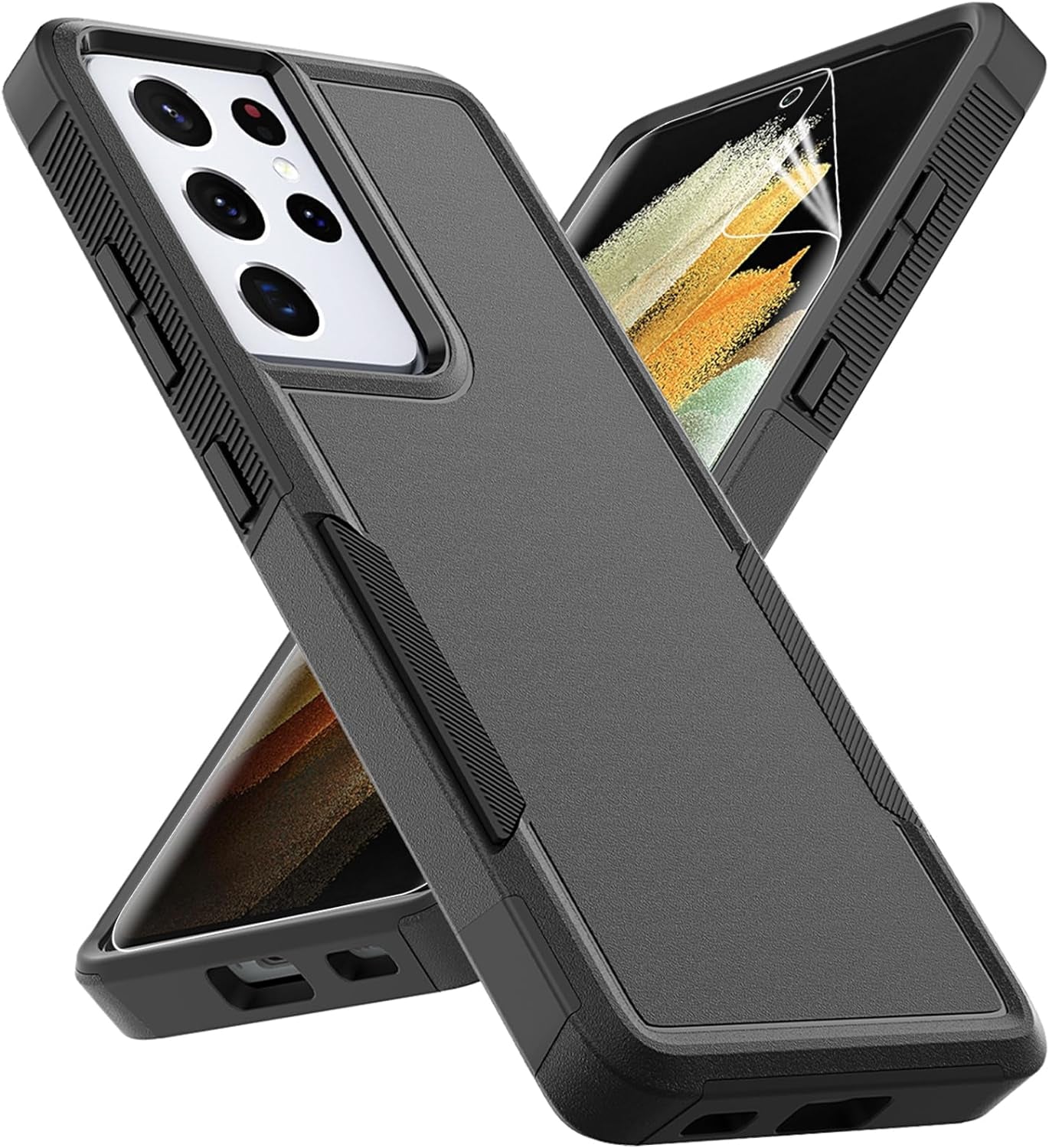 For Samsung Galaxy S21 Ultra Case: Dual Layer Protective Heavy Duty Cell Phone Cover Shockproof Rugged with Screen Protector - Military Protection Bumper Tough - Samsung Galaxy S21 Ultra 5G, Black  Jinxian Co., Ltd.   