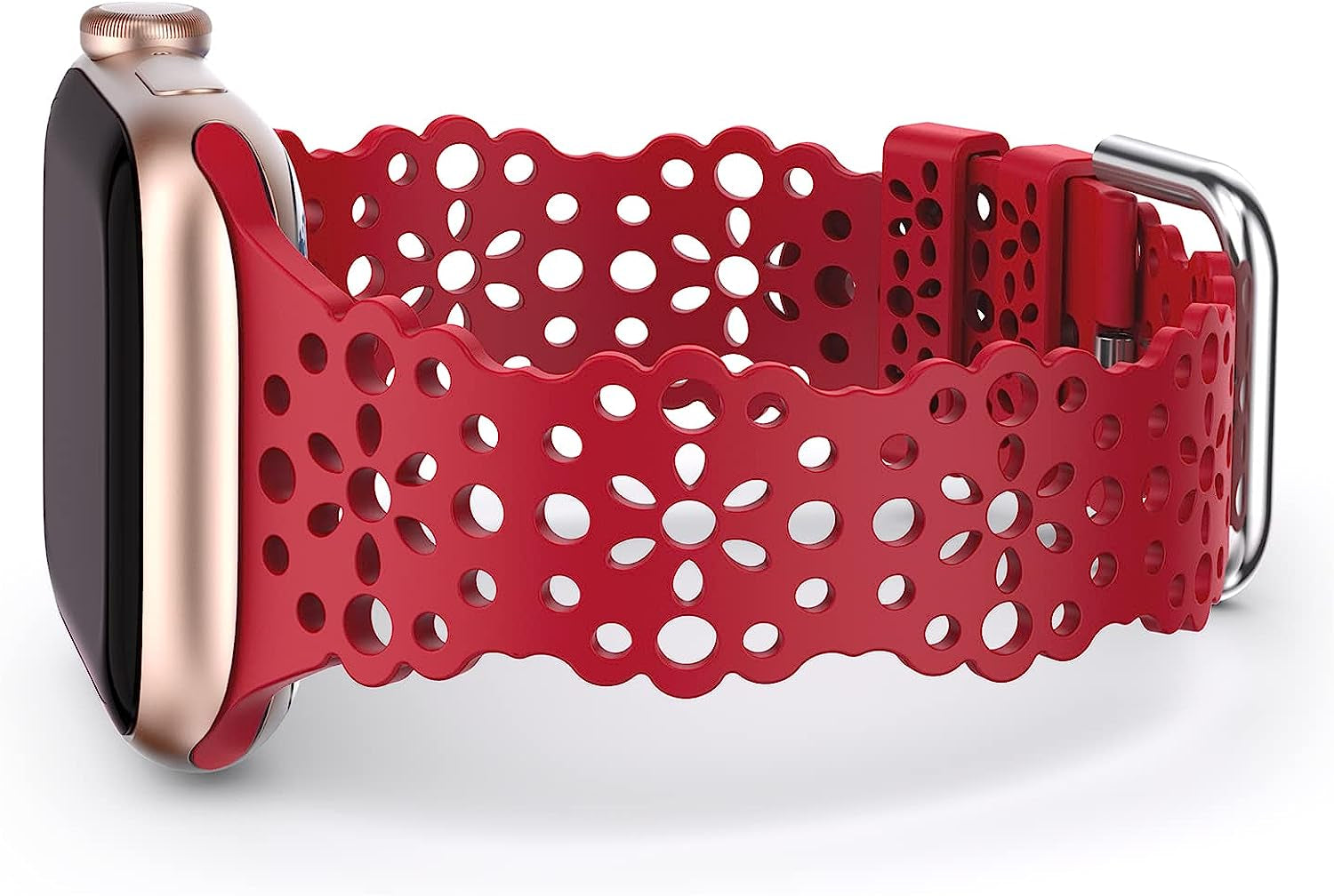 TOYOUTHS Compatible with Apple Watch Band Women 41Mm 40Mm 38Mm Soft Stretchy Silicone Lace Flower Cut-Outs Scalloped Breathable Waterproof Lacy Band for Iwatch Series 8 7 6 5 4 3 2 1 SE  TOYOUTHS Wine 49/45/44/42mm 